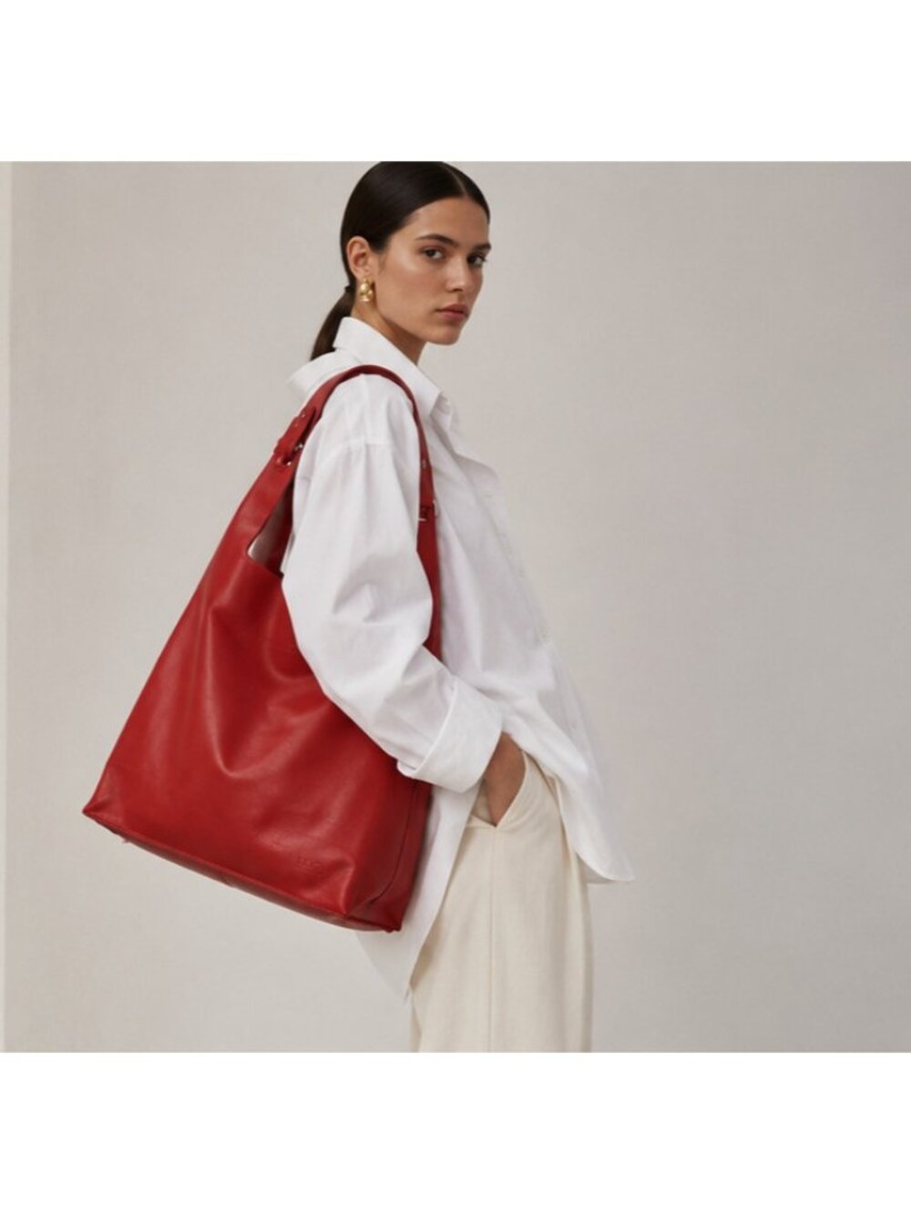 LUMI Archive Supermarket Bag Large Red White Leather Tote Shoulder Bag Laptop A4
